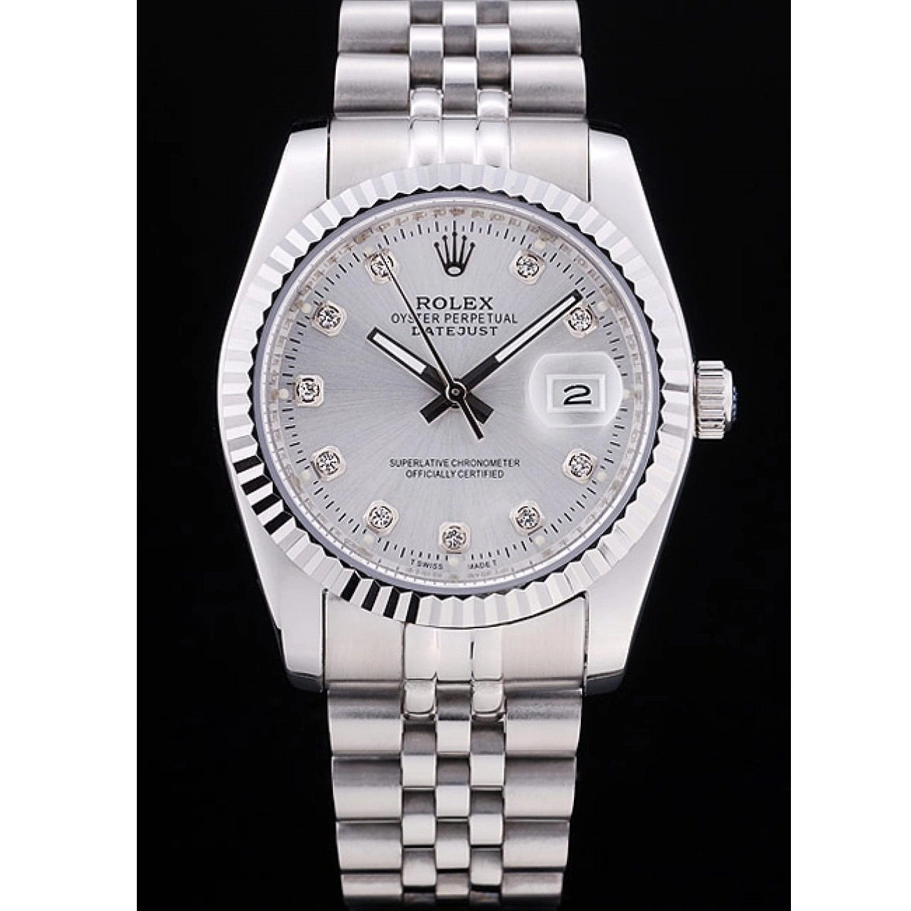 Aaa replica watch Bezel Diamonds Silver Datejust 7455 Rolex Dial Ribbed 0729